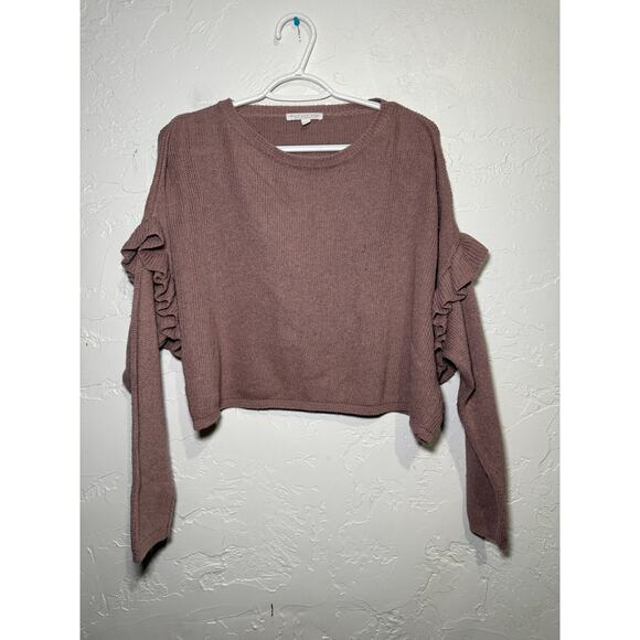 Don't Ask Why Sweaters - Dont ask why ruffle sleeve slouchy waffle knit cropped sweater womens boho‎